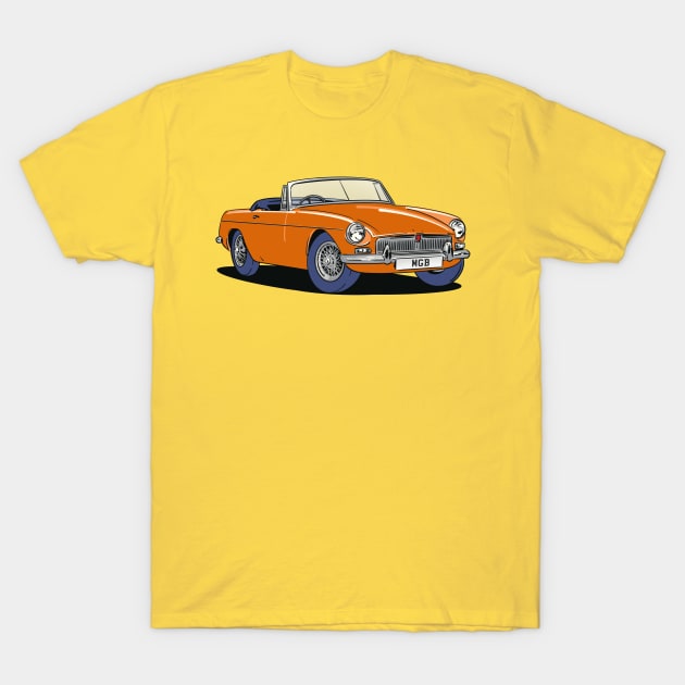 MGB Vintage Classic Car in Orange T-Shirt by Webazoot